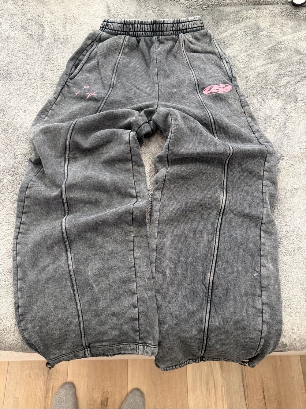 Zara Gray Jogger Pants with Pink Accent